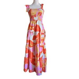 Sunday Up Floral Maxi Dress in Orange and Pink